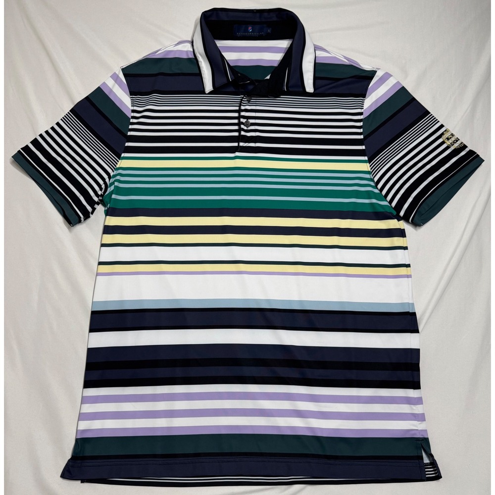 Extracurricular Mens Large‎ Striped Golf Polo Shirt Purple Green Performance